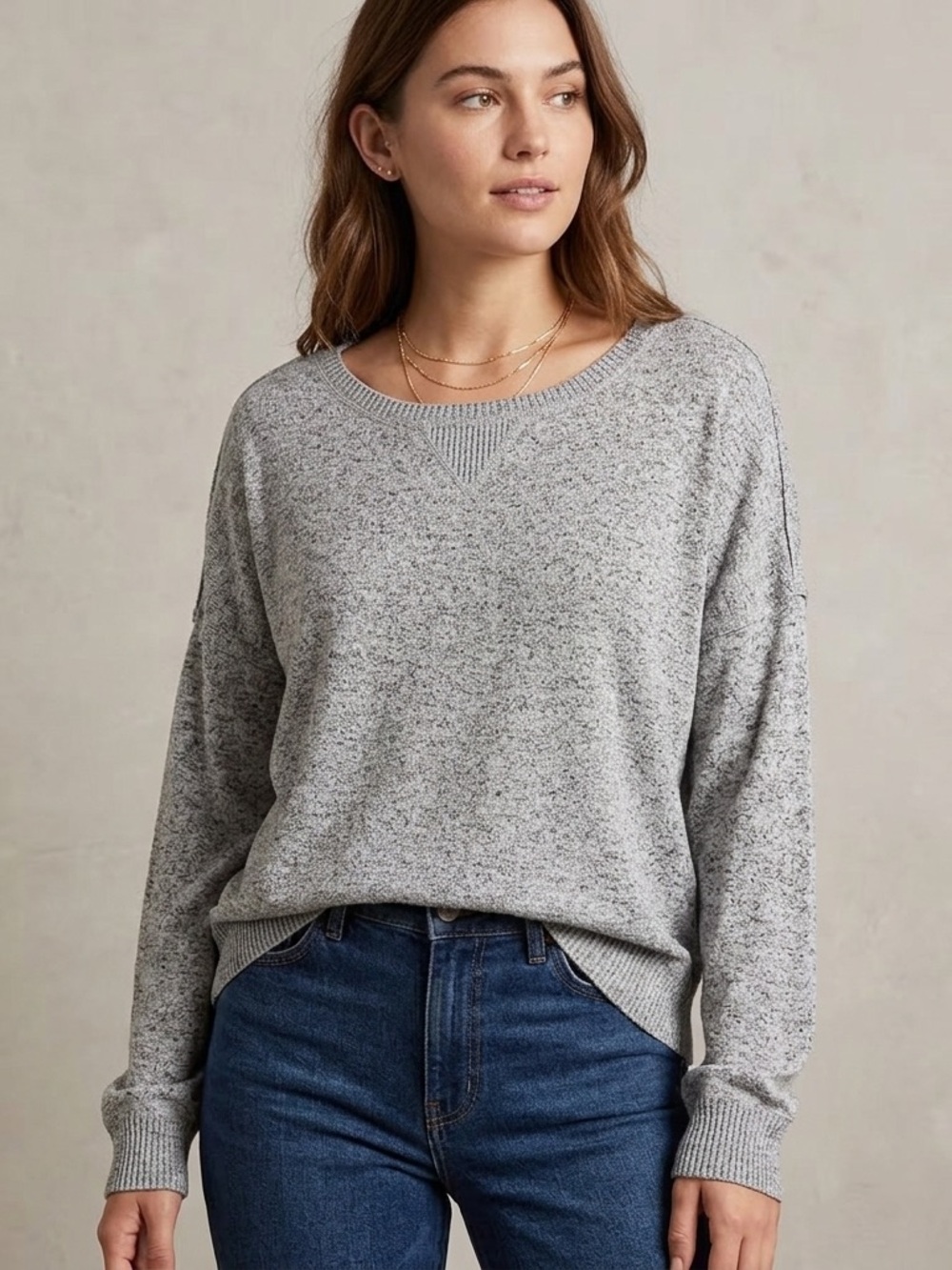 Stars Above Heathered Grey Slouchy Pullover Sweater Comfy Soft Knit Size S